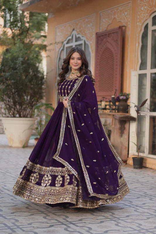 WEDDING SPECIAL GEORGETTE SEQUENCE EMBROIDERED GOWN WITH DUPATTA (WD107) (02)