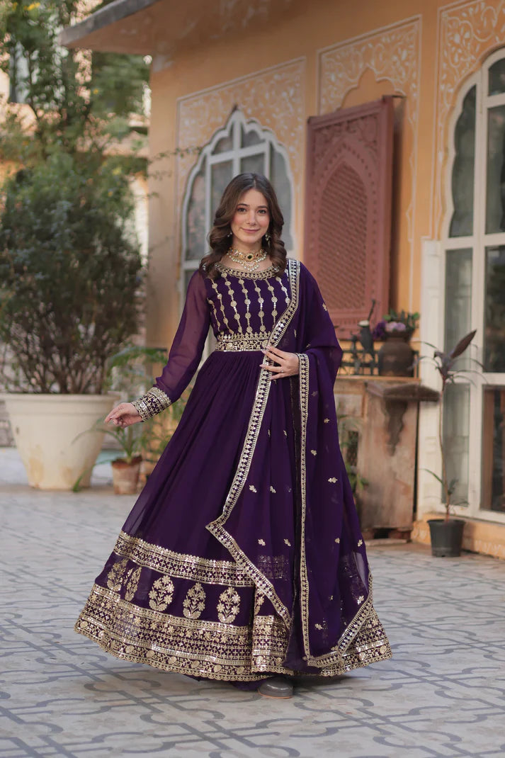 WEDDING SPECIAL GEORGETTE SEQUENCE EMBROIDERED GOWN WITH DUPATTA (WD107) (02)