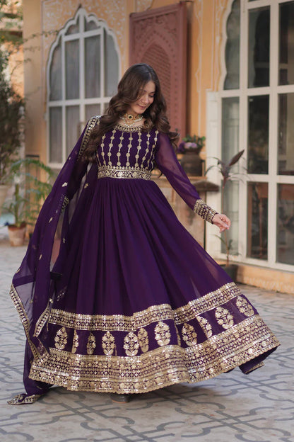 WEDDING SPECIAL GEORGETTE SEQUENCE EMBROIDERED GOWN WITH DUPATTA (WD107) (02)