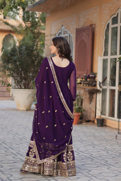 WEDDING SPECIAL GEORGETTE SEQUENCE EMBROIDERED GOWN WITH DUPATTA (WD107) (02)