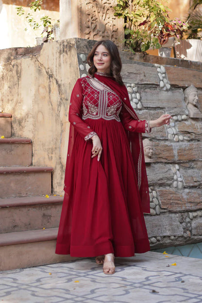 FAUX BLOOMING SEQUANCE EMBROIDERED GOWN WITH DUPATTA(WD80)