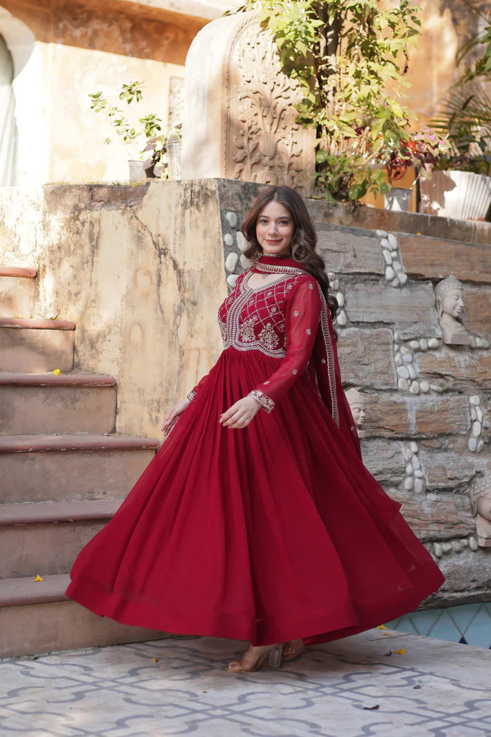 FAUX BLOOMING SEQUANCE EMBROIDERED GOWN WITH DUPATTA(WD80)
