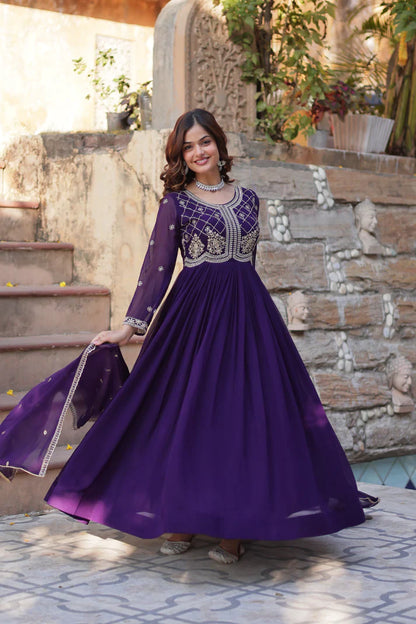 FAUX BLOOMING SEQUANCE EMBROIDERED GOWN WITH DUPATTA(WD80) (01)