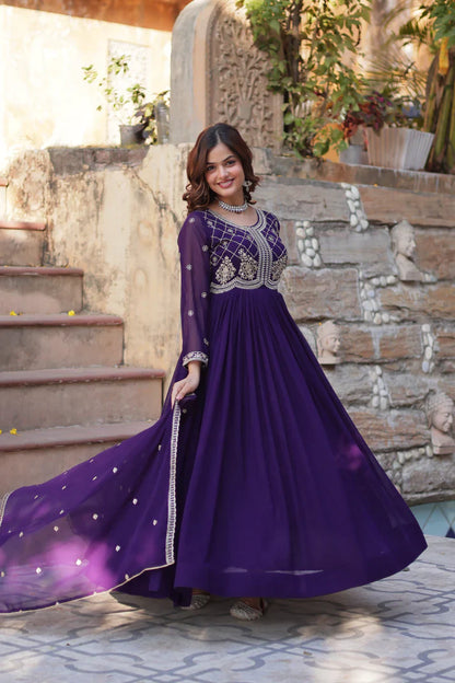FAUX BLOOMING SEQUANCE EMBROIDERED GOWN WITH DUPATTA(WD80) (01)