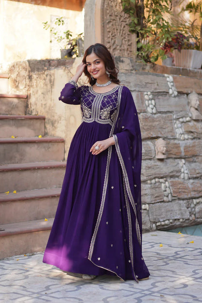 FAUX BLOOMING SEQUANCE EMBROIDERED GOWN WITH DUPATTA(WD80) (01)