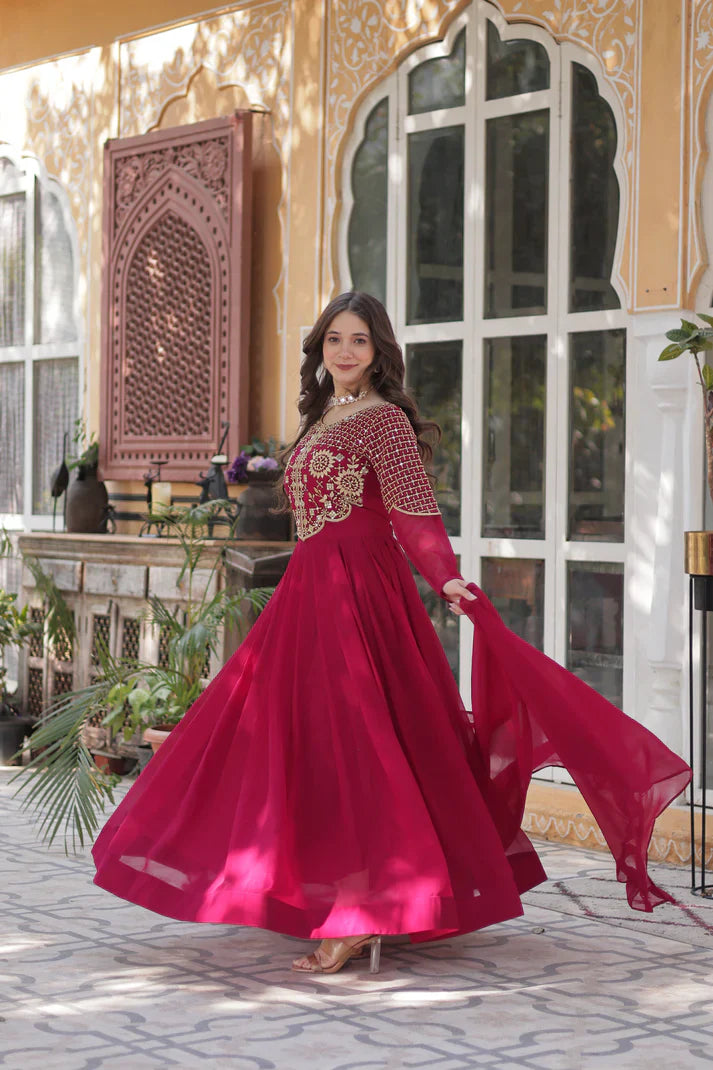 BLOOMING GEORGETTE EMBROIDERED GOWN WITH DUPATTA(WD98)