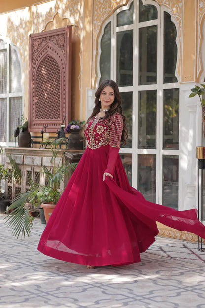 BLOOMING GEORGETTE EMBROIDERED GOWN WITH DUPATTA(WD98)