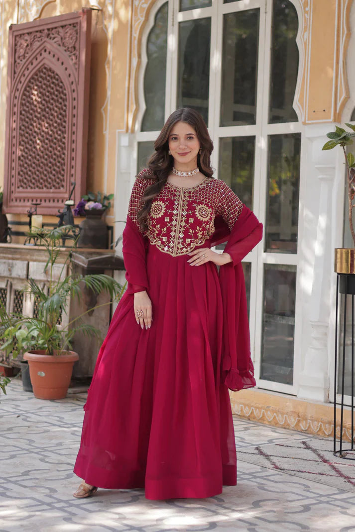 BLOOMING GEORGETTE EMBROIDERED GOWN WITH DUPATTA(WD98)