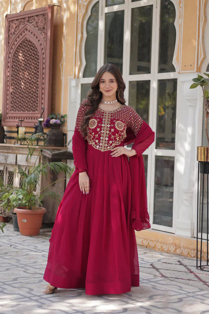 BLOOMING GEORGETTE EMBROIDERED GOWN WITH DUPATTA(WD98)