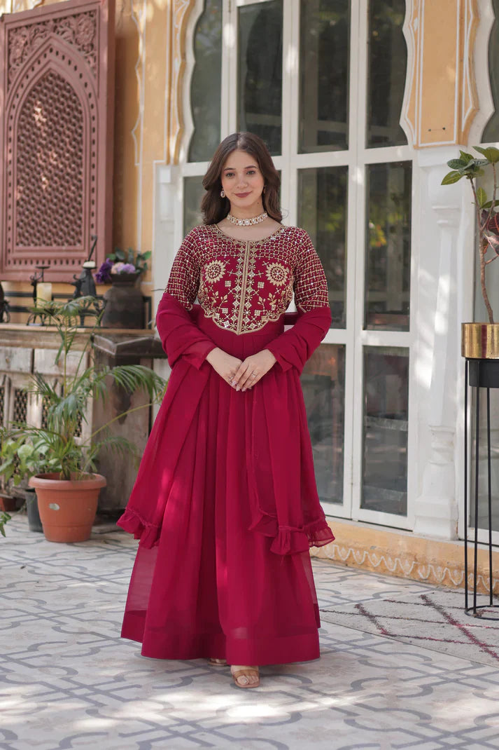 BLOOMING GEORGETTE EMBROIDERED GOWN WITH DUPATTA(WD98)