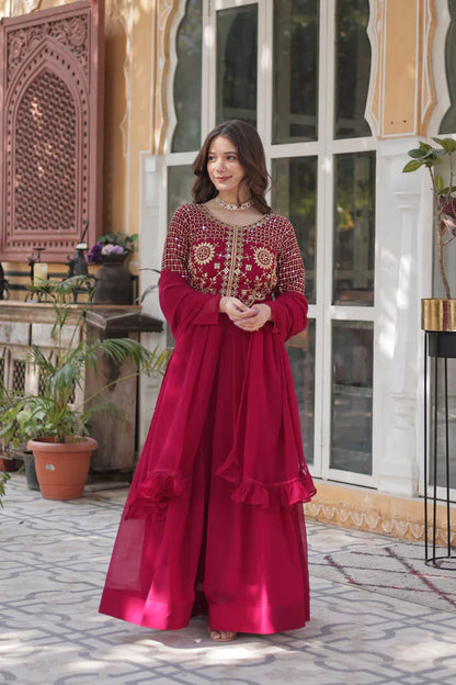 BLOOMING GEORGETTE EMBROIDERED GOWN WITH DUPATTA(WD98)