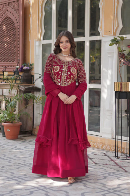BLOOMING GEORGETTE EMBROIDERED GOWN WITH DUPATTA(WD98)