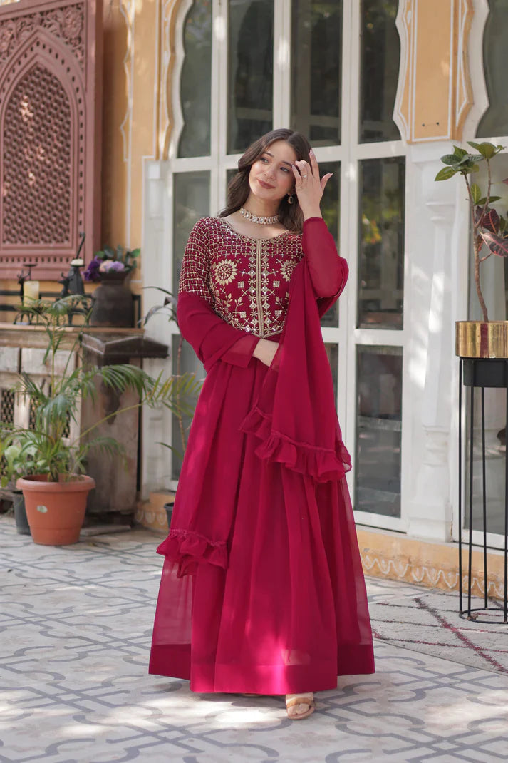 BLOOMING GEORGETTE EMBROIDERED GOWN WITH DUPATTA(WD98)