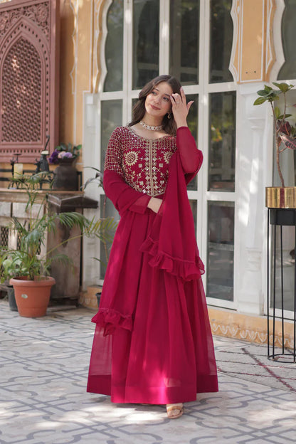 BLOOMING GEORGETTE EMBROIDERED GOWN WITH DUPATTA(WD98)