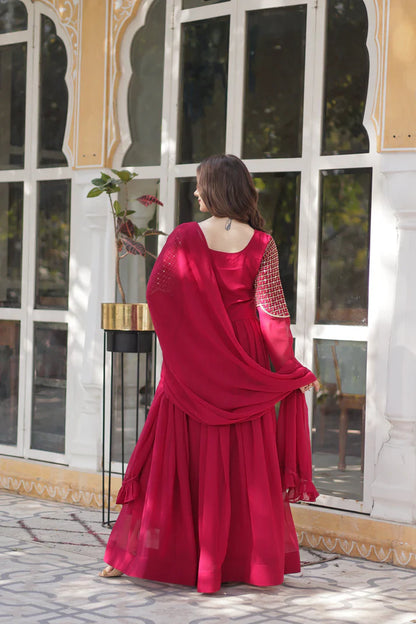 BLOOMING GEORGETTE EMBROIDERED GOWN WITH DUPATTA(WD98)