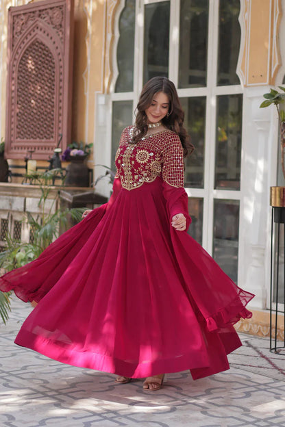 BLOOMING GEORGETTE EMBROIDERED GOWN WITH DUPATTA(WD98)