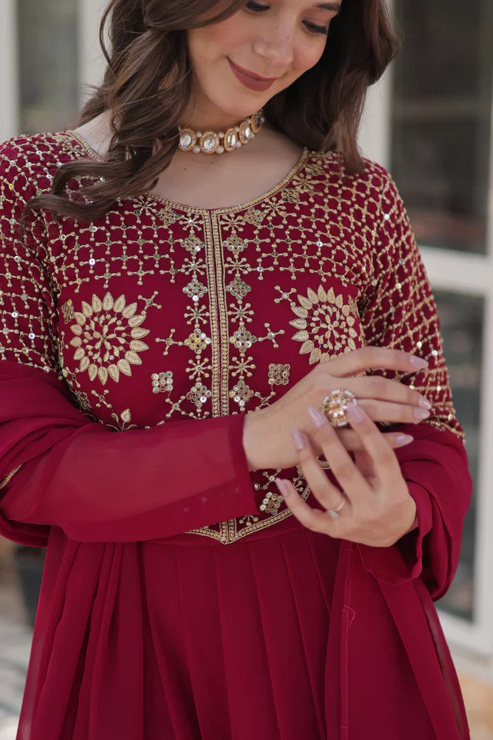 BLOOMING GEORGETTE EMBROIDERED GOWN WITH DUPATTA(WD98)