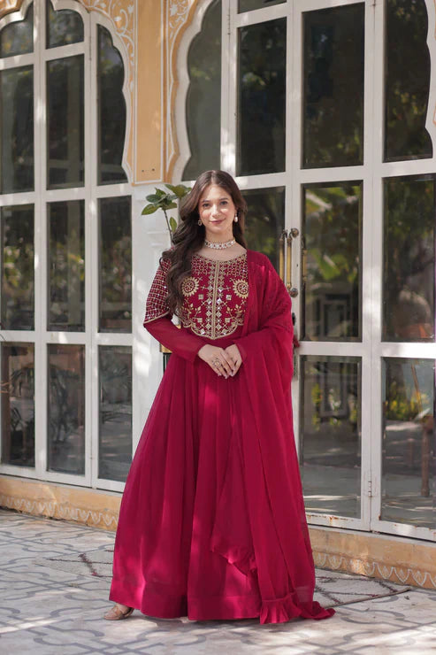 BLOOMING GEORGETTE EMBROIDERED GOWN WITH DUPATTA(WD98)