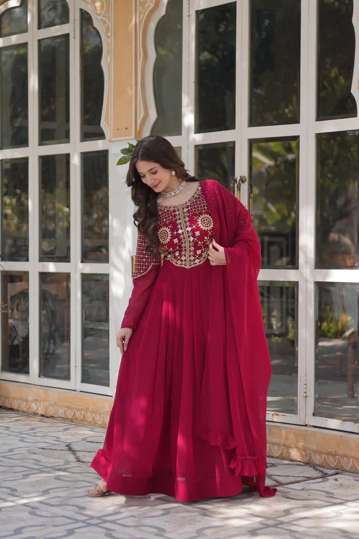 BLOOMING GEORGETTE EMBROIDERED GOWN WITH DUPATTA(WD98)