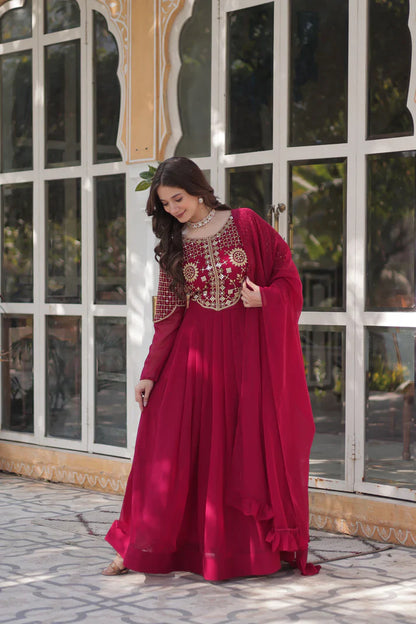 BLOOMING GEORGETTE EMBROIDERED GOWN WITH DUPATTA(WD98)