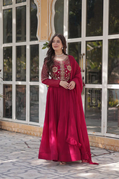 BLOOMING GEORGETTE EMBROIDERED GOWN WITH DUPATTA(WD98)