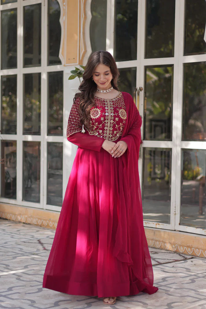 BLOOMING GEORGETTE EMBROIDERED GOWN WITH DUPATTA(WD98)