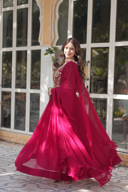 BLOOMING GEORGETTE EMBROIDERED GOWN WITH DUPATTA(WD98)