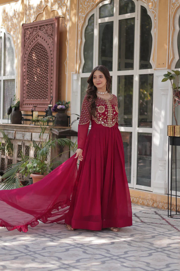 BLOOMING GEORGETTE EMBROIDERED GOWN WITH DUPATTA(WD98)