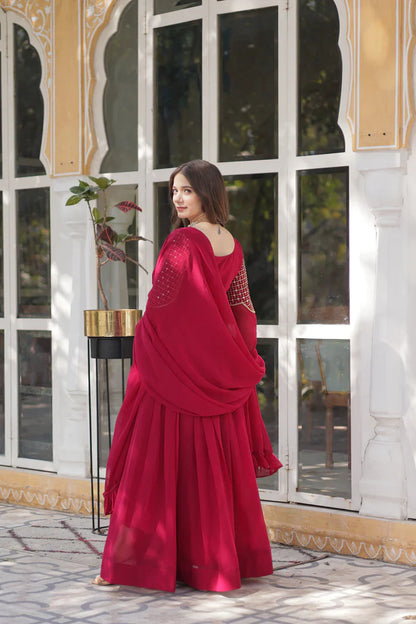 BLOOMING GEORGETTE EMBROIDERED GOWN WITH DUPATTA(WD98)