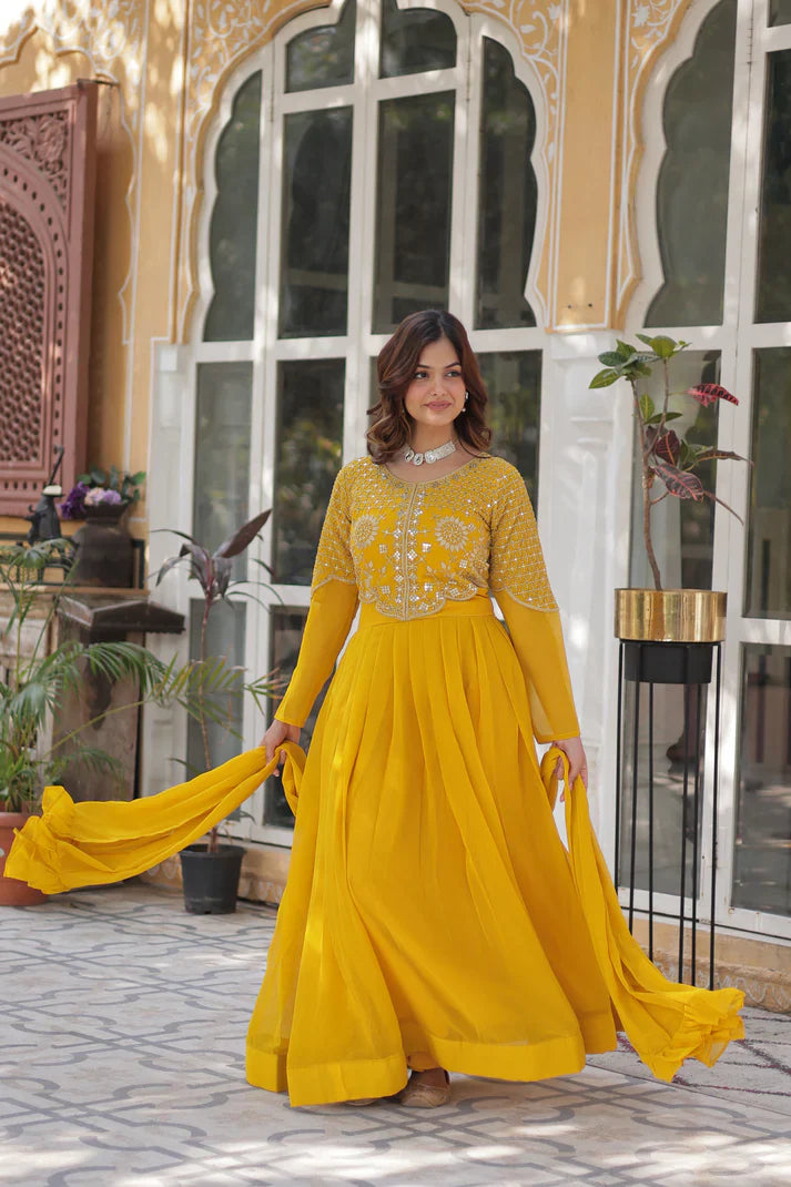 BLOOMING GEORGETTE EMBROIDERED GOWN WITH DUPATTA(WD98) (01)