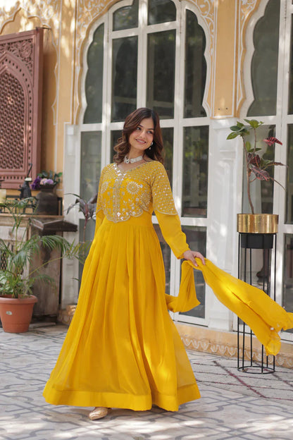 BLOOMING GEORGETTE EMBROIDERED GOWN WITH DUPATTA(WD98) (01)