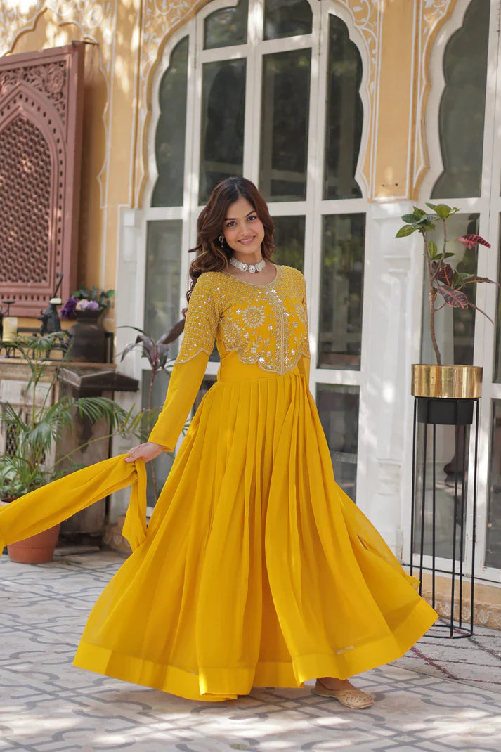 BLOOMING GEORGETTE EMBROIDERED GOWN WITH DUPATTA(WD98) (01)
