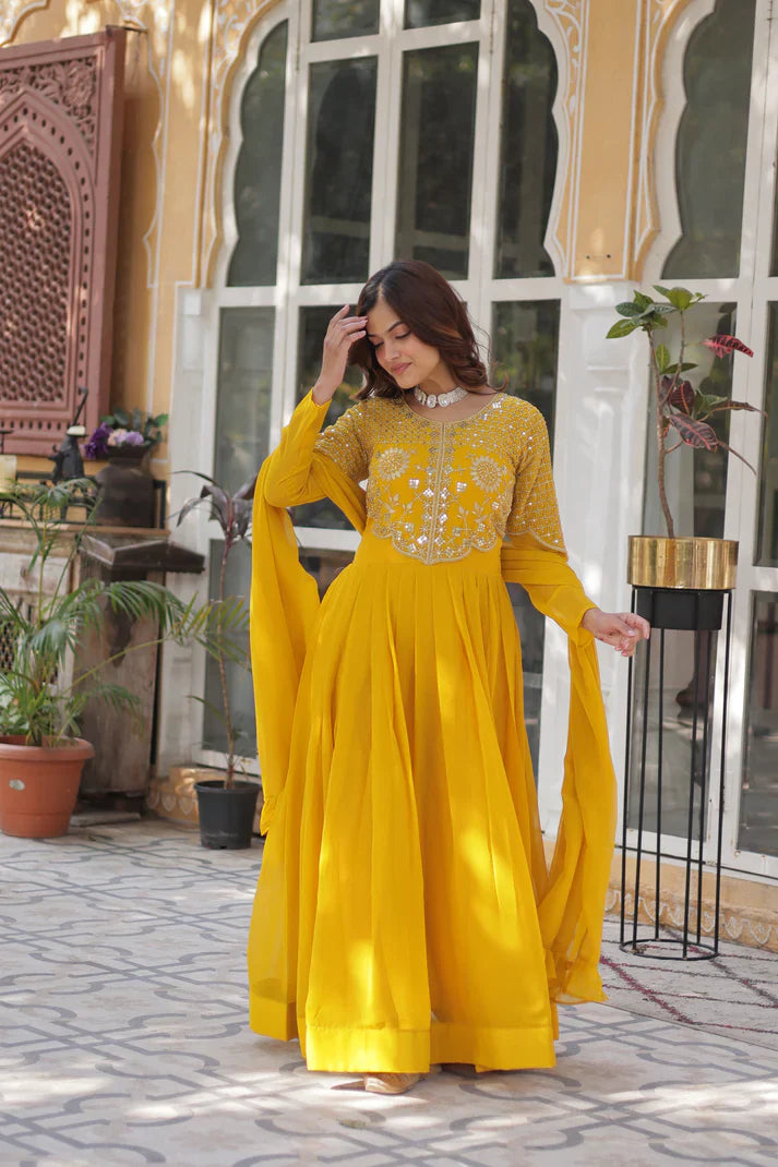 BLOOMING GEORGETTE EMBROIDERED GOWN WITH DUPATTA(WD98) (01)