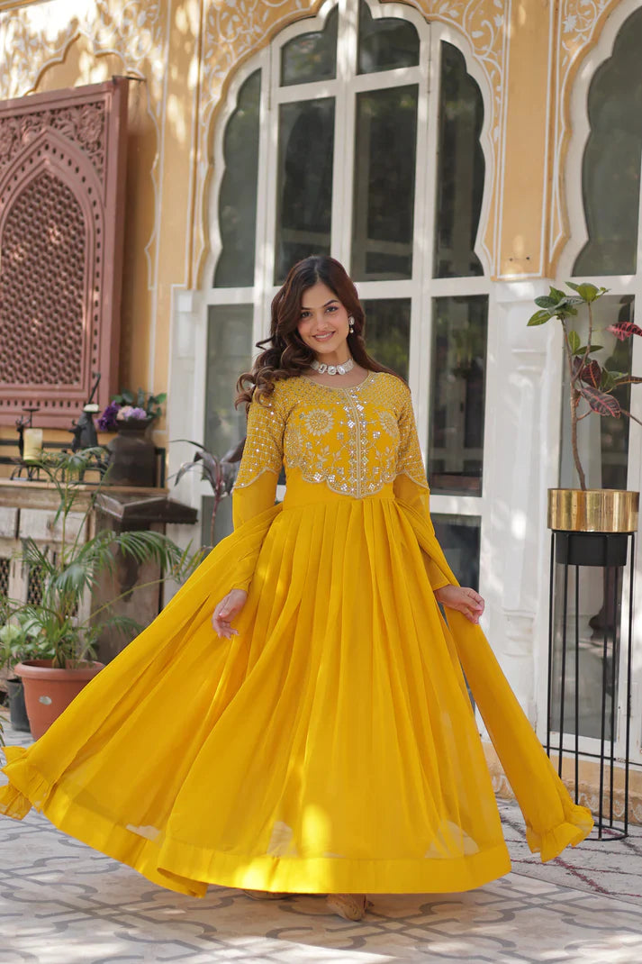 BLOOMING GEORGETTE EMBROIDERED GOWN WITH DUPATTA(WD98) (01)