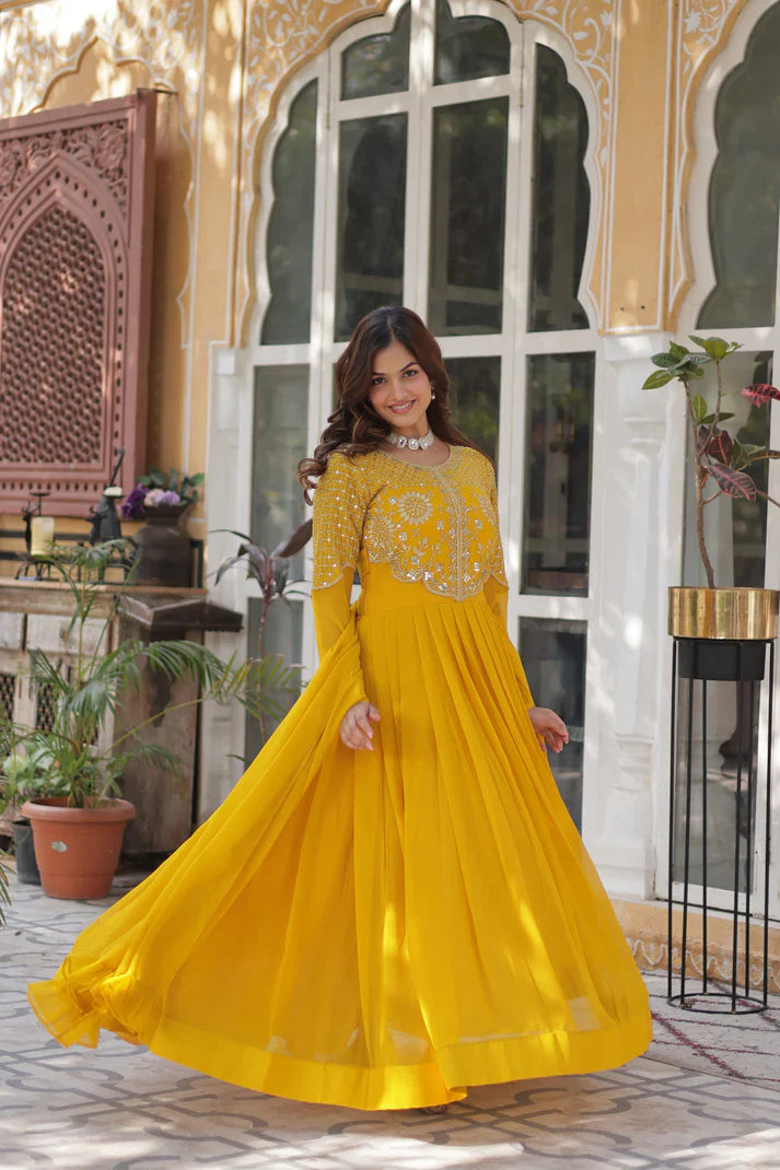 BLOOMING GEORGETTE EMBROIDERED GOWN WITH DUPATTA(WD98) (01)