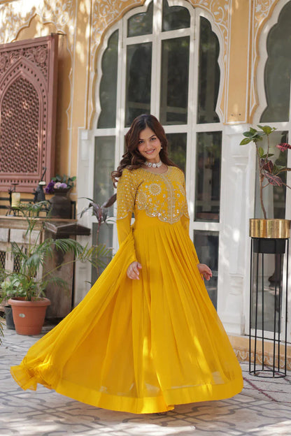 BLOOMING GEORGETTE EMBROIDERED GOWN WITH DUPATTA(WD98) (01)