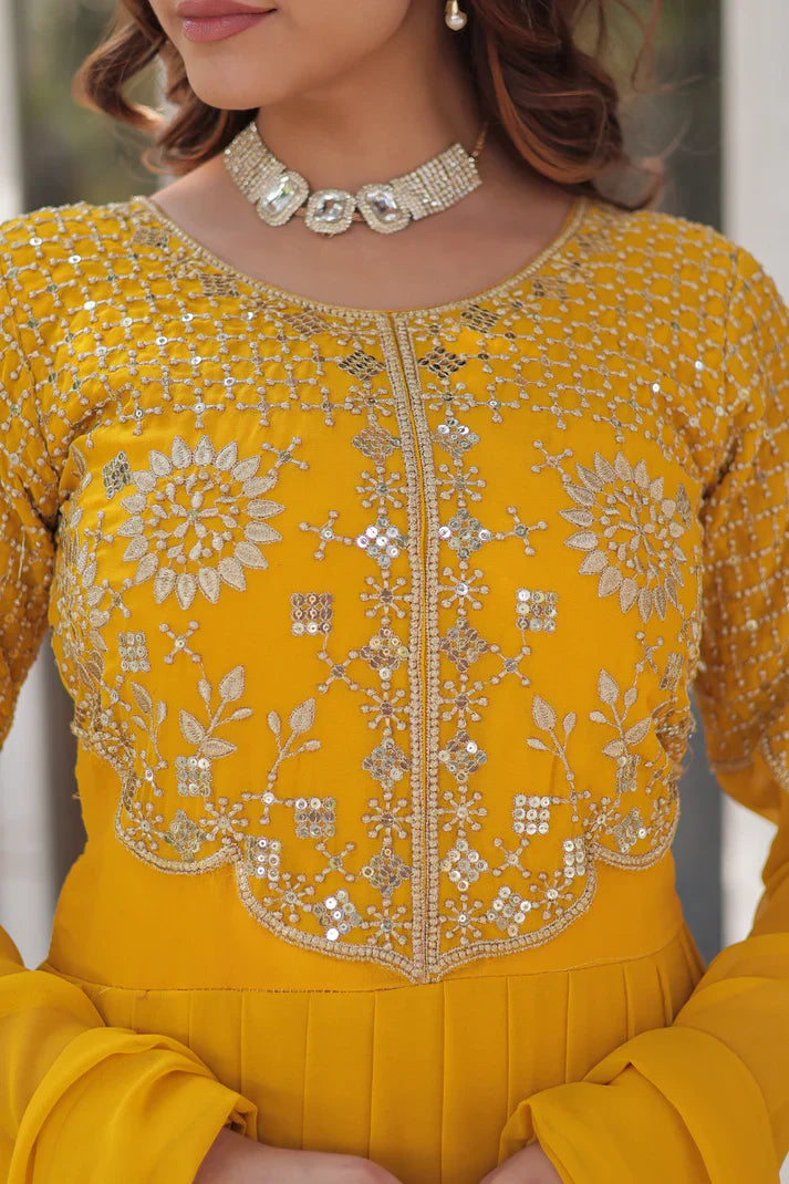 BLOOMING GEORGETTE EMBROIDERED GOWN WITH DUPATTA(WD98) (01)