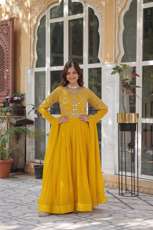 BLOOMING GEORGETTE EMBROIDERED GOWN WITH DUPATTA(WD98) (01)