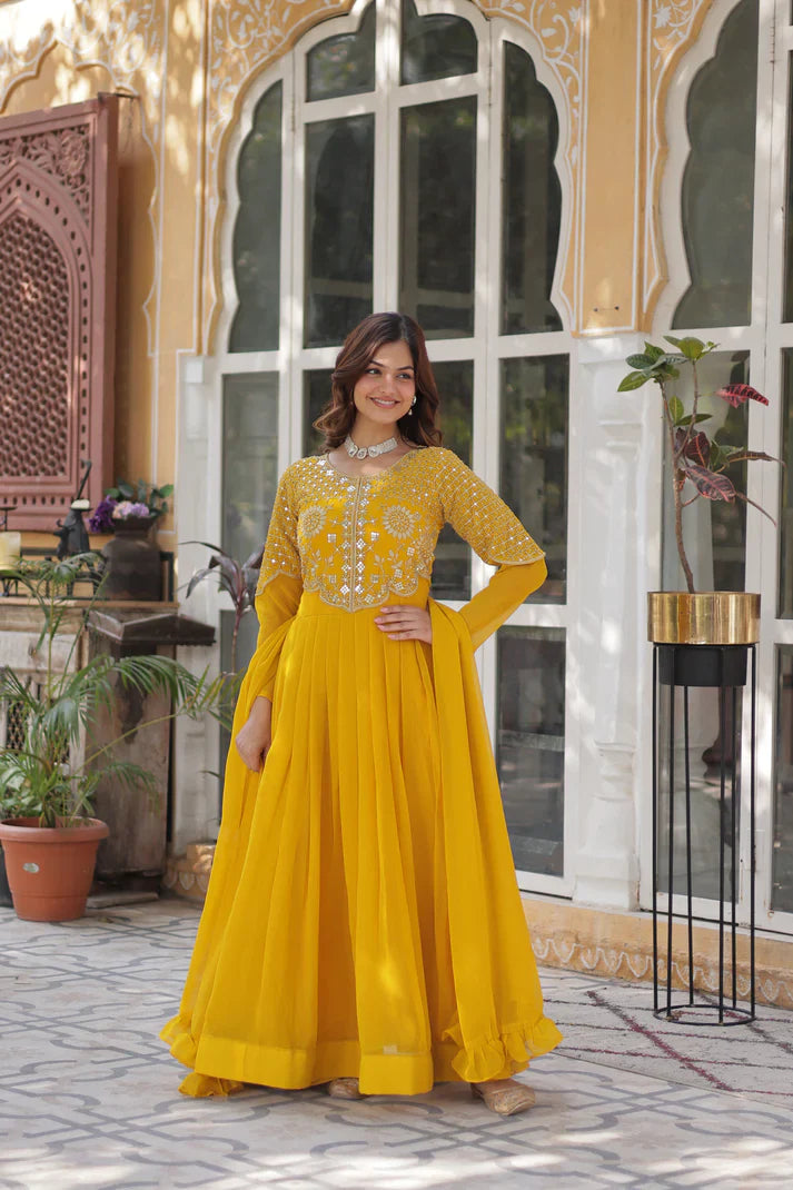 BLOOMING GEORGETTE EMBROIDERED GOWN WITH DUPATTA(WD98) (01)