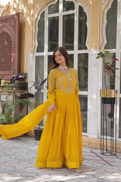 BLOOMING GEORGETTE EMBROIDERED GOWN WITH DUPATTA(WD98) (01)