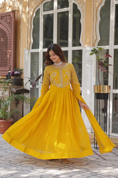 BLOOMING GEORGETTE EMBROIDERED GOWN WITH DUPATTA(WD98) (01)