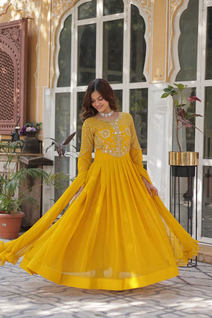 BLOOMING GEORGETTE EMBROIDERED GOWN WITH DUPATTA(WD98) (01)