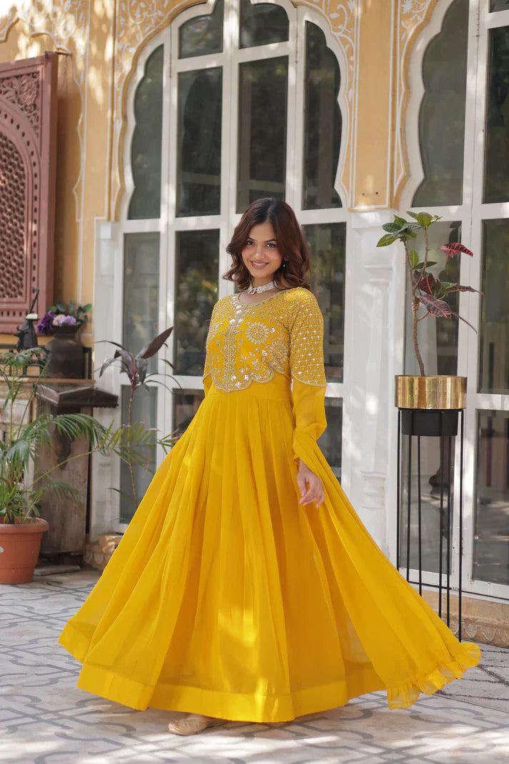 BLOOMING GEORGETTE EMBROIDERED GOWN WITH DUPATTA(WD98) (01)
