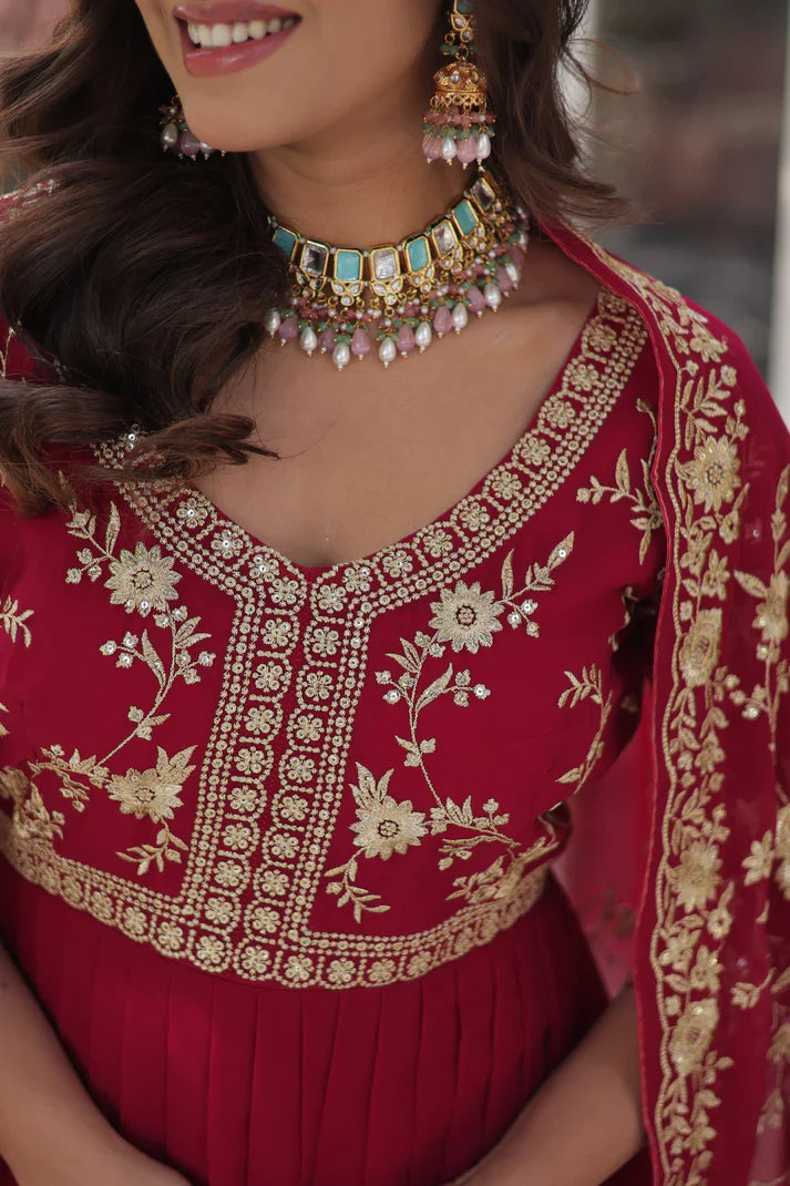 FAUX BLOOMING WITH SEQUANCE EMBROIDERED GOWN WITH DUPATTA(WD86)