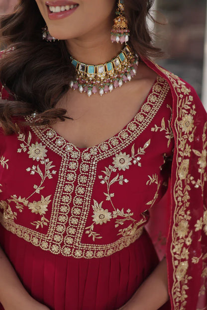 FAUX BLOOMING WITH SEQUANCE EMBROIDERED GOWN WITH DUPATTA(WD86)