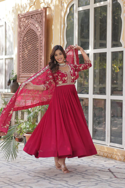 FAUX BLOOMING WITH SEQUANCE EMBROIDERED GOWN WITH DUPATTA(WD86)