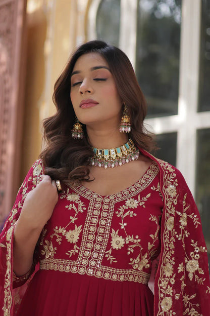FAUX BLOOMING WITH SEQUANCE EMBROIDERED GOWN WITH DUPATTA(WD86)