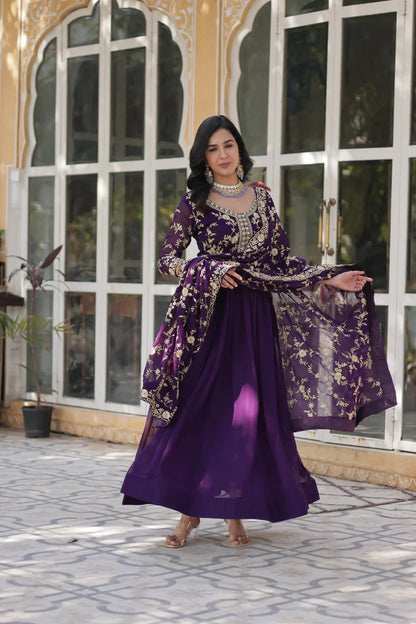 FAUX BLOOMING WITH SEQUANCE EMBROIDERED GOWN WITH DUPATTA(WD86) (01)