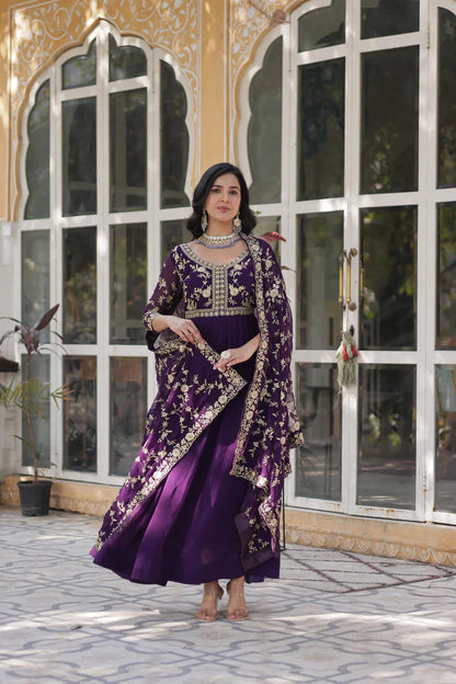 FAUX BLOOMING WITH SEQUANCE EMBROIDERED GOWN WITH DUPATTA(WD86) (01)