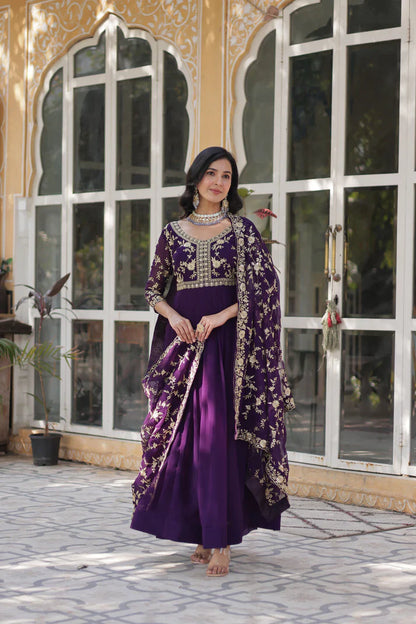 FAUX BLOOMING WITH SEQUANCE EMBROIDERED GOWN WITH DUPATTA(WD86) (01)